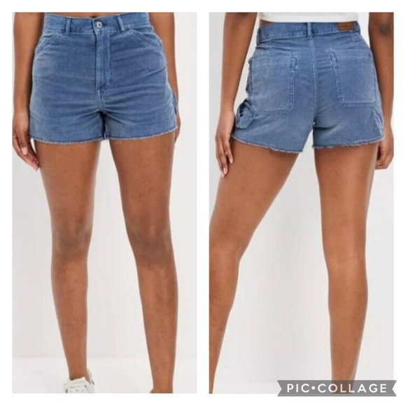 NWT Blue Corduroy Shorts Fray Carpenter 8 90s Boyfriend - Picture 1 of 9
